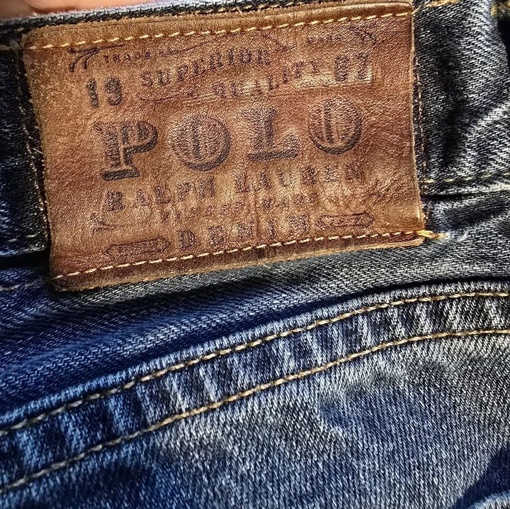 Polo Ralph Lauren Vintage Striaght Leg Denim Distressed Blue Jeans 35x32 35 X 32
